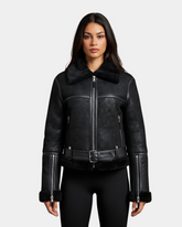 Womens Sheepskin Aviator RAF Pilot Jacket Nova Black